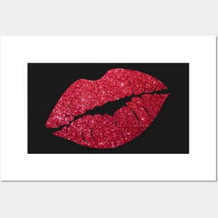 Red Faux Glitter Lips Posters and Art